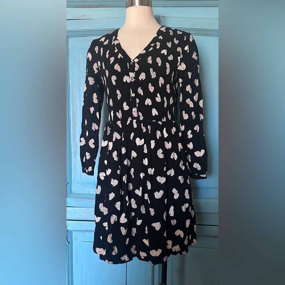 Maeve Black Dress with White Heart Pattern